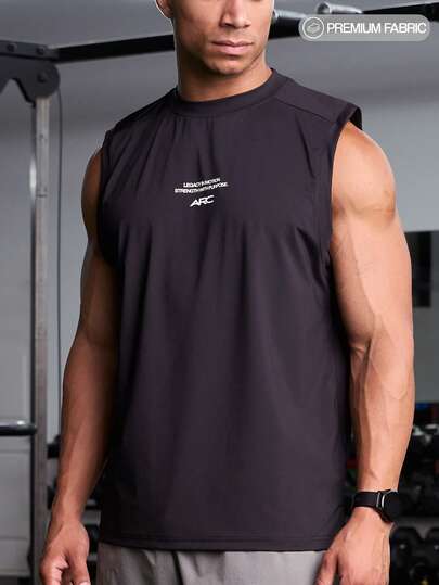 Áo ba lỗ thể thao in chữ thường ngày cho nam, đa năng, hiệu suất cao, chạy bộ, cử tạ, tập gym