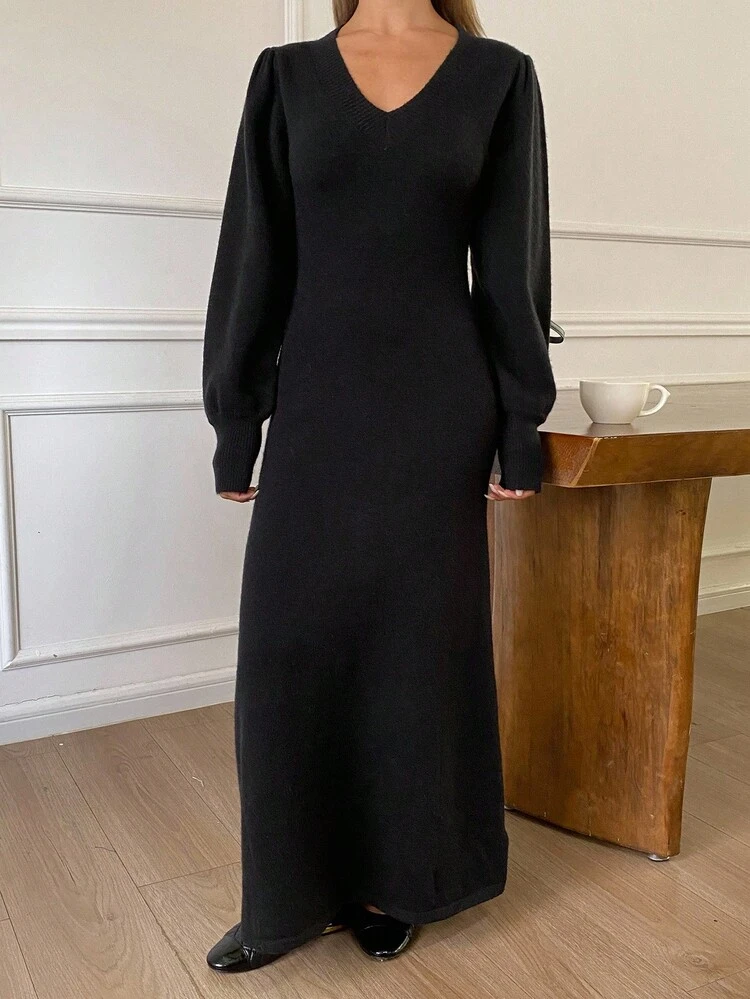 Women's Casual Solid Color Sweater Dress, Autumn/Winter