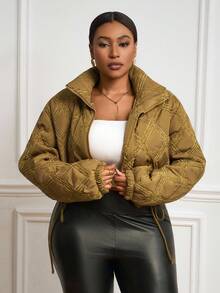 Veslaya Áo khoác ngắn tay dài màu nâu trơn, chất liệu cotton có họa tiết, thích hợp cho mùa Thu/Đông, phong cách thường ngày, đi học và thư giãn, dành cho nữ cỡ lớn. - màu nâu - Xem 5