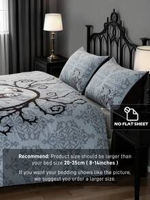 Corpse Bride X SHEIN 3pcs Vintage Cartoon Figure Graphic Duvet Cover Set, Brushed Fabric, Soft & Warm, Black Duvet Cover, Multiple Sizes Fit Twin/Full/Queen/King Bed, Goth - Grey - View 9