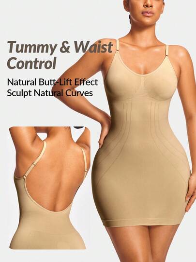 Shapelle Forme Vestido de tirantes sin espalda de unicolor y sin costuras para mujer