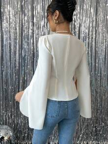 Rafferiza 女士纯色褶皱 V 领长袖休闲衬衫