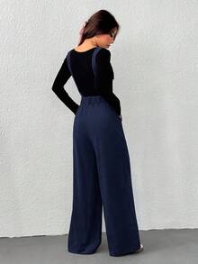 SHEIN EZwear 女式休闲海军蓝连体裤，秋季 - 藏蓝色 - 查看 2