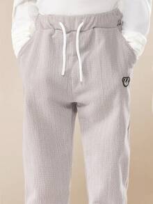 SUMWON 儿童套头慢跑裤 柔软抽绳 松紧腰 休闲舒适 日常穿着 冬季衣橱必备 - 淺灰色 - 查看 5