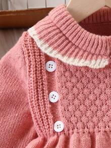 SHEIN Vintaside Kids 女宝宝粉色圆领针织毛衣裙，适合外出，秋冬季