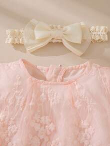 Baby Girl Beige Embroidered Mesh Puff Sleeve Princess Dress, Suitable For Birthday Party, Evening Party, Daily Wear - Dusty Pink - View 6