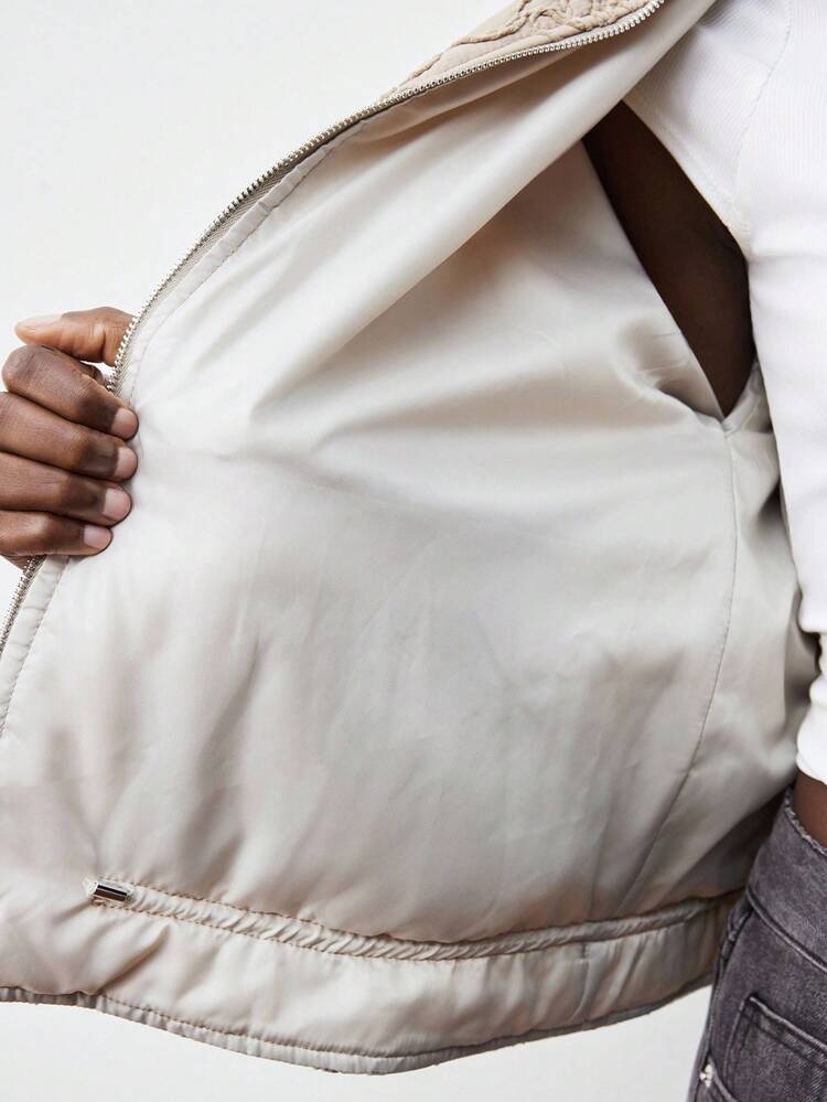 SHEIN Maija Women's Casual Solid Color Floral Embroidered Jacket, Winter Clothes,Cozy Fall And Winter Clothes For Women