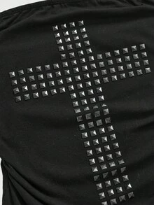 ROMWE Grunge Punk Y2K Punk Sexy Cross Studded Cropped Camisole Top For Women - Black - View 3