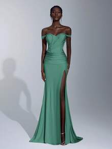Elitara Thanh lịch, Lãng mạn, Gợi cảm, Tối giản, Hồng nhạt, Vải dệt kim co giãn, Dệt, Cúp ngực, Viền váy đuôi cá, Xòe, Thời trang, Người có ảnh hưởng, Lễ hội, Kỳ nghỉ, Tiệc sinh nhật, Sự kiện cưới, Đầm dạ hội trang trọng - Màu xanh Bạc hà - Xem 3
