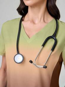 TaskEZ 渐变色短袖上衣和纯色裤子手术服套装 - 咖啡棕 - 查看 3