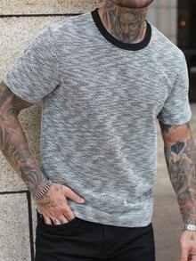 Manfinity Homme Men's Casual Contrast Color Round Neck Short Sleeve T-Shirt, Summer