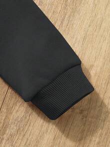 年轻女孩花卉印花连帽套头衫，日常休闲 - 黑色 - 查看 4