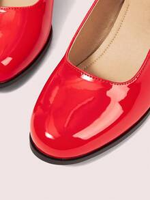 CUCCOO DOLLMOD 女士时尚百搭圆头粗跟镂空高跟鞋 - 紅色 - 查看 6