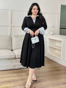 Modelyn Plus Size Women Woven Patchwork Knit Dress - Multicolor - View 3