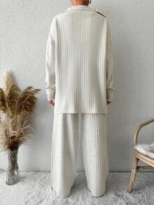 SHEIN Half Zip Drop Shoulder Sweater & Knit Pants