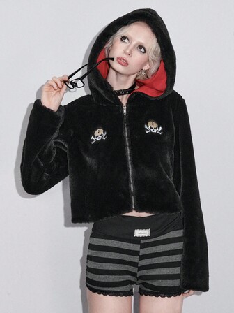 Goth Chaqueta de mujer de piel sintética suave y versátil con esqueleto oscuro gótico para Halloween