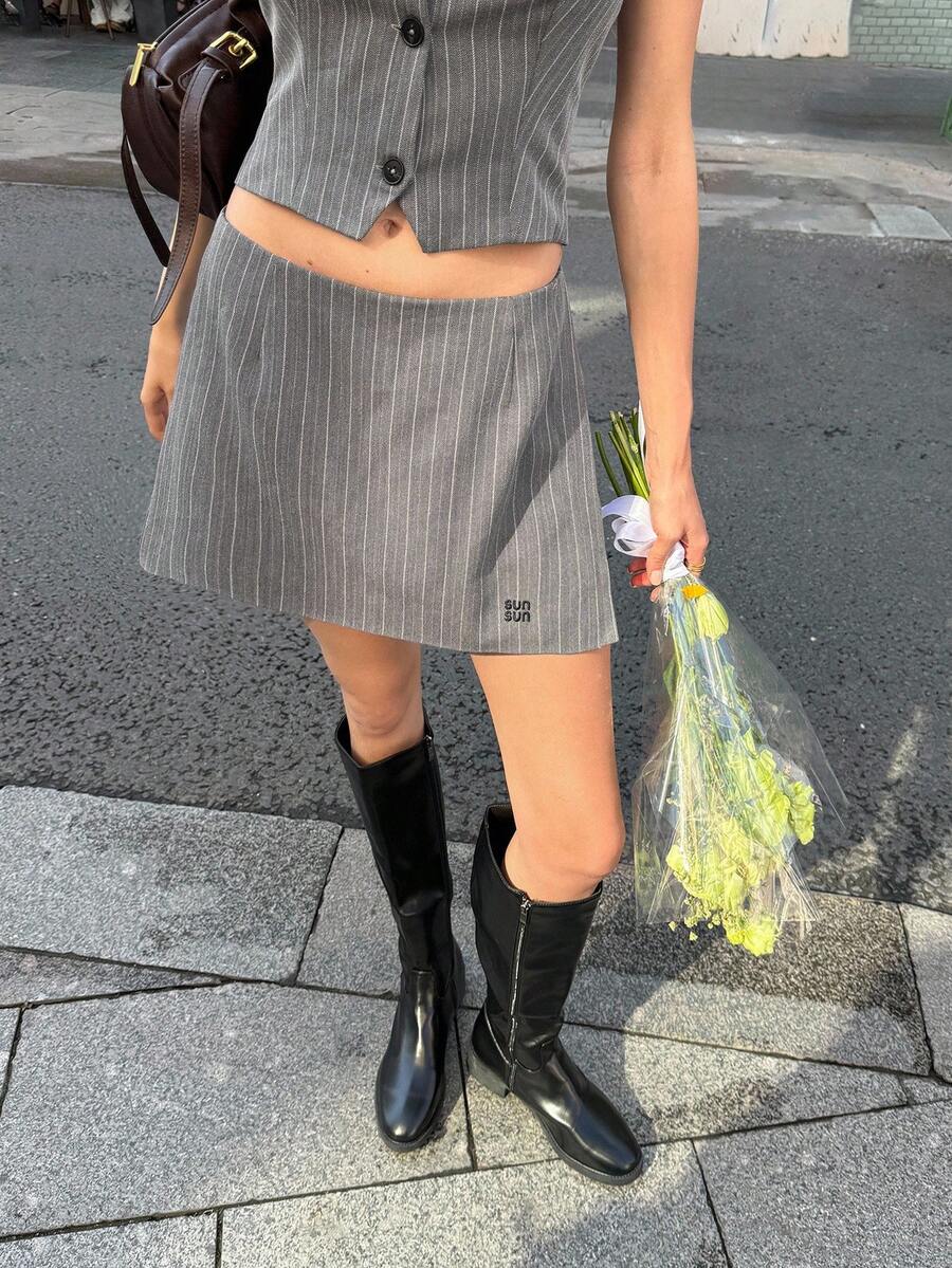 Muvela Falda pantalón a rayas para mujer, adecuada para el Día del Maestro, temporada de regreso a clases, estilo académico retro, oficina, viajes, salidas diarias, té de la tarde, otoño, citas, fiestas de cumpleaños, estética de dinero antiguo, aeropuerto - Multicolor - Ver 1