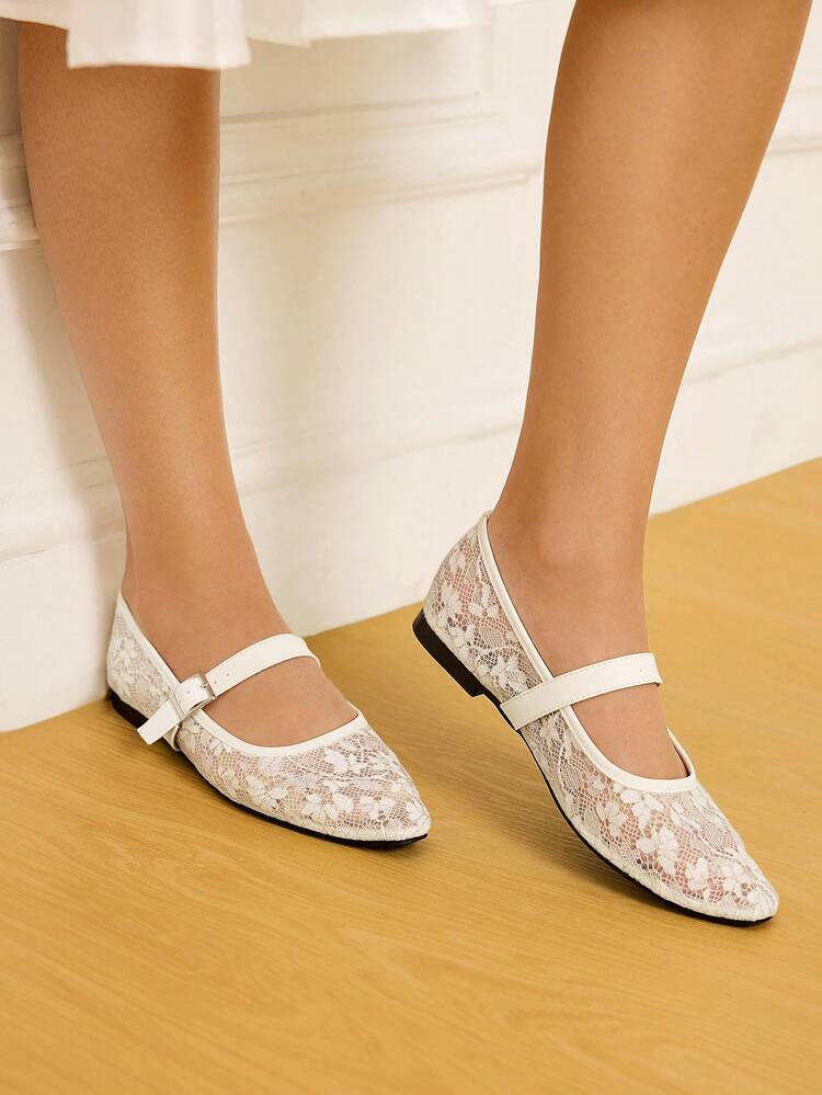 CUCCOO HITCHD 2025 New Solid Color Mesh Strap Buckle Decor Breathable Elegant Comfortable Versatile Women Flat Shoes
