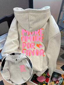 Flirla 大码女式休闲宽松落肩字母图案卫衣 - 淺灰色 - 查看 1