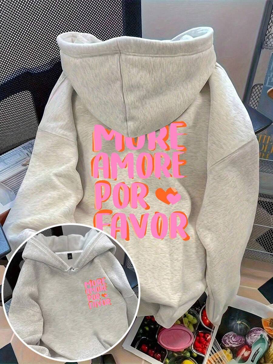 Flirla Áo sweatshirt nữ cỡ lớn dáng rộng thoải mái, vai rớt, in chữ. - Màu Xám nhạt - Xem 1