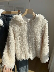 SHEIN Tween Girl Casual Zip-Up Fleece Hooded Jacket, Autumn/Winter Fall - Multicolor - View 5