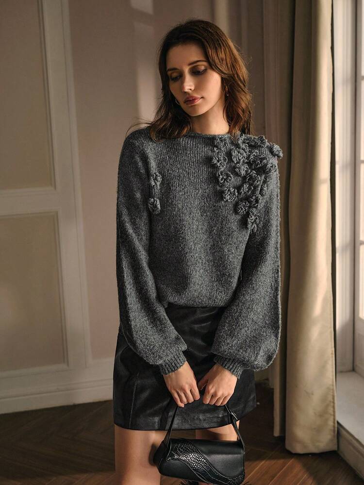 STEREO FLORAL PULLOVERS SWEATER FOR AUTUMN & WINTER