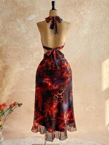 Soleia Váy maxi xẻ tà cao họa tiết hoa khoét sâu gợi cảm dành cho nữ, thích hợp cho tiệc tùng, giáng sinh, hẹn hò, hộp đêm, bãi biển, du ngoạn, trà chiều, phong cách boho, kỳ nghỉ, mùa thu - Nhiều màu - Xem 2