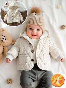 Infant/Toddler Baby Girl Baby Boy Unisex Casual Minimalist Large Pocket Padded Mid-Length Hooded Trench Coat, Autumn/Winter Quilted Baby Jacket Baby Coat Baby Hooded Jacket Newborn Coat Baby Winter Coat 3M-3T Fall - Apricot - View 7