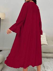 SHEIN Women's Fashion Solid Color Spaghetti Strap Slip Dress & Robe Pajama Set , Fall Winter Clothes - Burgundy - View 2
