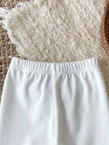 SHEIN 1 件装女婴舒适休闲可爱刺绣撞色毛绒下摆紧身裤，适合秋冬日常穿着 - 彩色 - 查看 6