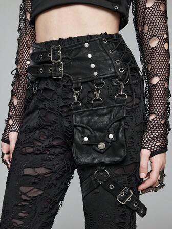 EDITION Gothic Punk Functional Pocket Distressed Skinny Pants