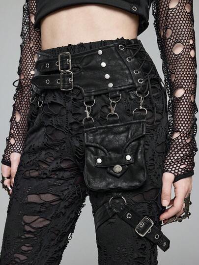 EDITION Gothic Punk Functional Pocket Distressed Skinny Pants