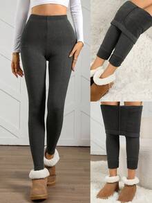 Easowa Fall Clothes  Women's Grey Thermal Lined Leggings, Autumn/Winter Grey Leggings Leggings Grey Pants Leggings For Women Jeggings For Women Autumn Clothes  Winter Clothes For Women Women's Country Pants Fall Clothes For Women Winter Clothes For Women