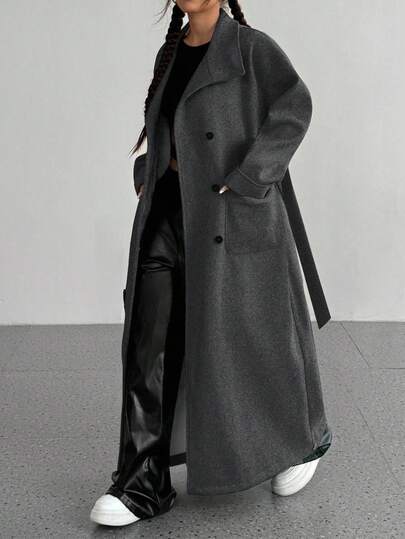 SHEIN Unity Enkel långärmad damjacka med fickor, enfärgad knapp fram, höst/vinter