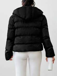 EURMUSE Zip Up Hooded Puffer Coat - Black - View 2