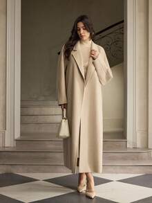 ZEYLAH Women's Autumn/Winter Classic Lapel NeckLong Sleeve Long Cashmere Coat - Beige - View 3