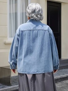 EMERY ROSE Plus Size Women's Fashion Multi-Pocket Denim Jacket - Light Wash - View 2