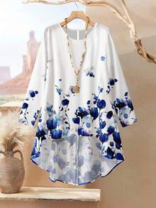 Rusticease 2pcs Women Vintage Floral Loose Fit Round Neck Long Sleeve Top And Pants Set, Suitable For Autumn/Winter Fall Clothes For Women Blouse And Pants Set