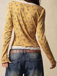 Bohemela 女式休闲针织印花长袖上衣 - 黃色 - 查看 5