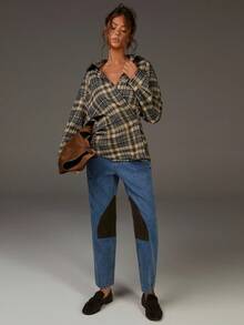 Athîral Áo sơ mi kẻ caro thường ngày cho nữ, mùa thu, áo sơ mi kẻ sọc nâu, phong cách đồng quê nữ tính. - Nhiều màu - Xem 3