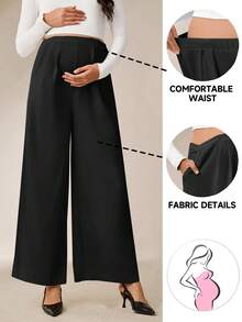 MaterniWear 高腰褶饰阔腿孕妇裤 - 黑色 - 查看 1