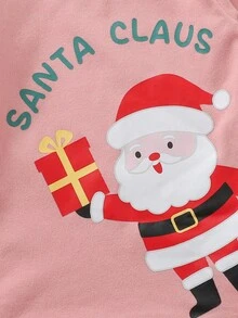 Cozy Pixies Baby Girl Christmas Santa,Pine Tree,Reindeer & Snowman Knit Pajama Set,2 Pieces Snug Fit Crew Neck Top & Pants,Pink And Red,Autumn,Casual,Birthday - Pink - View 3