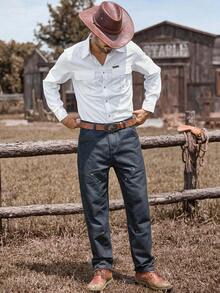 Manfinity Nomadique Men's Western Style Long Sleeve Cargo Pocket Casual Shirt Men Cowboy Shirts Casual Shirts For Men, Button-Down Shirt Western Shirts Men White Pocket Shirt Men Long Sleeve Shirts Outdoor Music Festival, Nightclub Bar, Boyfriend/Husband Gift, Anniversary Gift, Fall