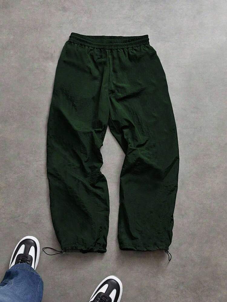 Sport MetroGents Pantalones deportivos casuales con gráfico de letras y cintura elástica, transpirables para otoño - Verde Oscuro - Añade 2