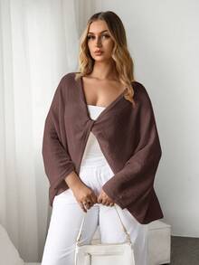 Auralis Plus Size Casual Solid Color Twist Batwing Sleeve Sweater In Fall/Winter