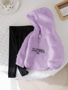 Bộ 2 áo nỉ dài tay in chữ dễ thương cho bé gái, áo nỉ có mũ và quần legging dệt kim, mùa thu/đông - Nhiều màu - Xem 8