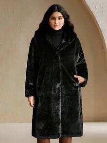 Anewsta New Autumn/Winter Faux Fur Long Coat, Minimalist & Fashionable Design For Women - Black - View 5