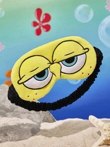 SpongeBob SquarePants | SHEIN 1pc Cartoon Embroidered Eye Mask, Cute Raised Design, Soft Plush Material, Strong Blackout, Suitable For Travel, Office Nap