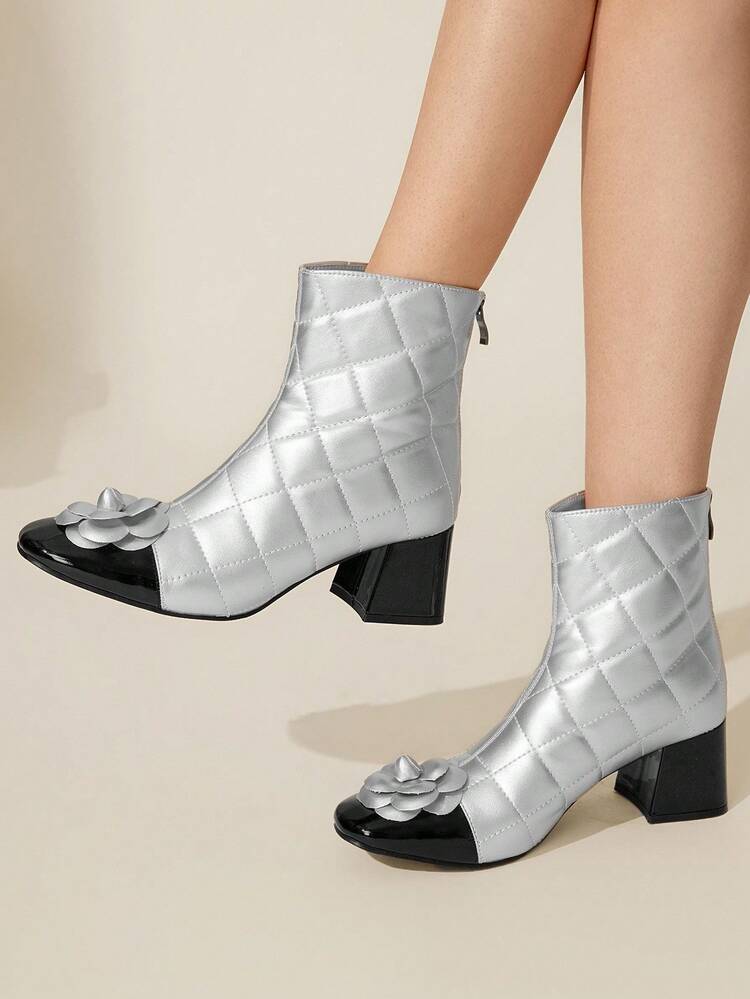 CUCCOO CHICEST Women's Autumn/Winter New Arrivals 3D Floral, Camellia Flower, Color Block Round Toe Square Chunky Heel Mid-Heel Elegant, Sweet, Romantic, Fashion, Classic, Comfortable Retro Black, Silver, Color Block Patent Leather, Metallic Faux Leather Dress Shoes, Fashion Ankle Boots, Mid-Calf Boots, Afternoon Tea, Date, Fashion Party, Workwear, Elegant, Lolita, Halloween, Christmas, Thanksgiving