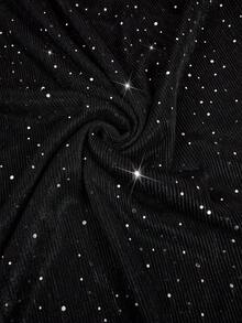 Miaspire 优雅派对女士连衣裙，网眼亮片面料泡泡袖修身喇叭裙，V 领黑色优雅中长连衣裙，适合优雅外出、派对和聚会，秋冬季 - 黑色 - 查看 8